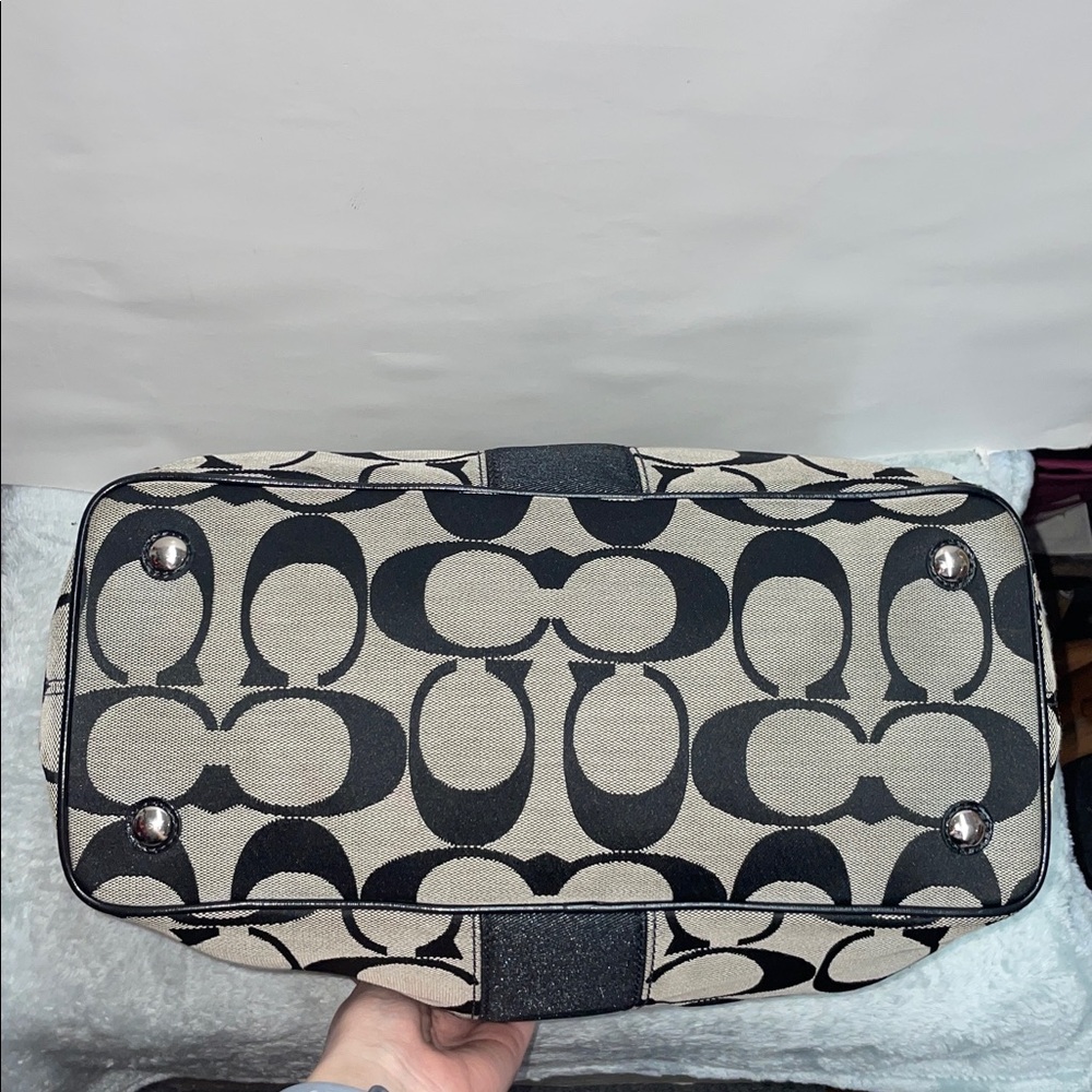 Coach Signature Stripe Framed Carryall Satchel - Picture 5 of 17